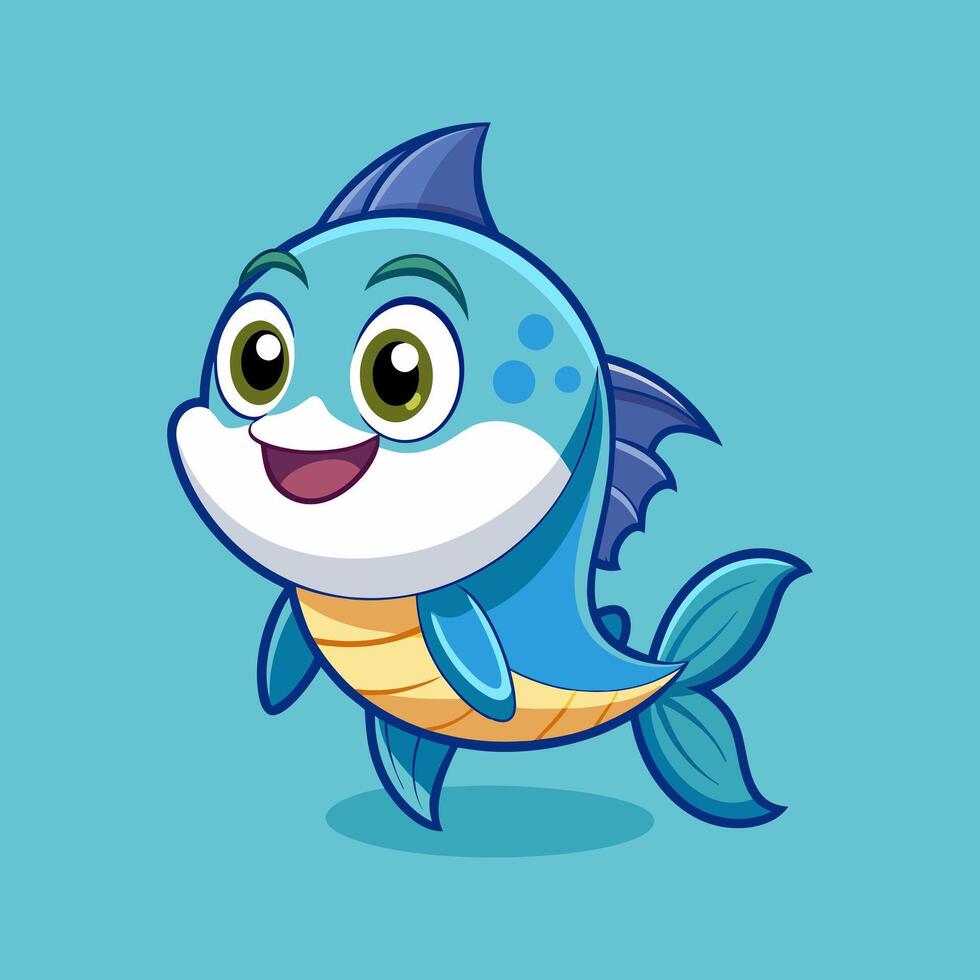 Adorable Cartoon Fish Illustration. Happy Sea Creature in Vibrant Blue vector
