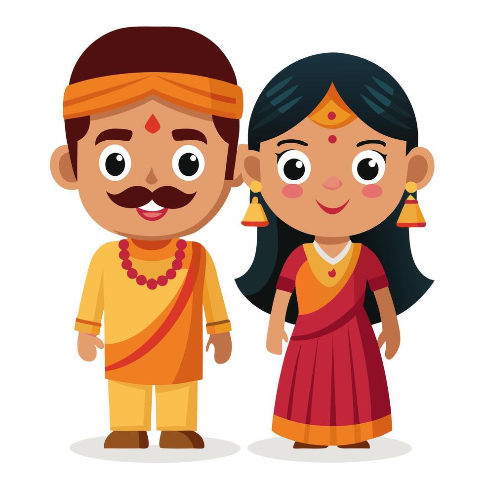 Adorable Indian Couple in Traditional Clothes vector