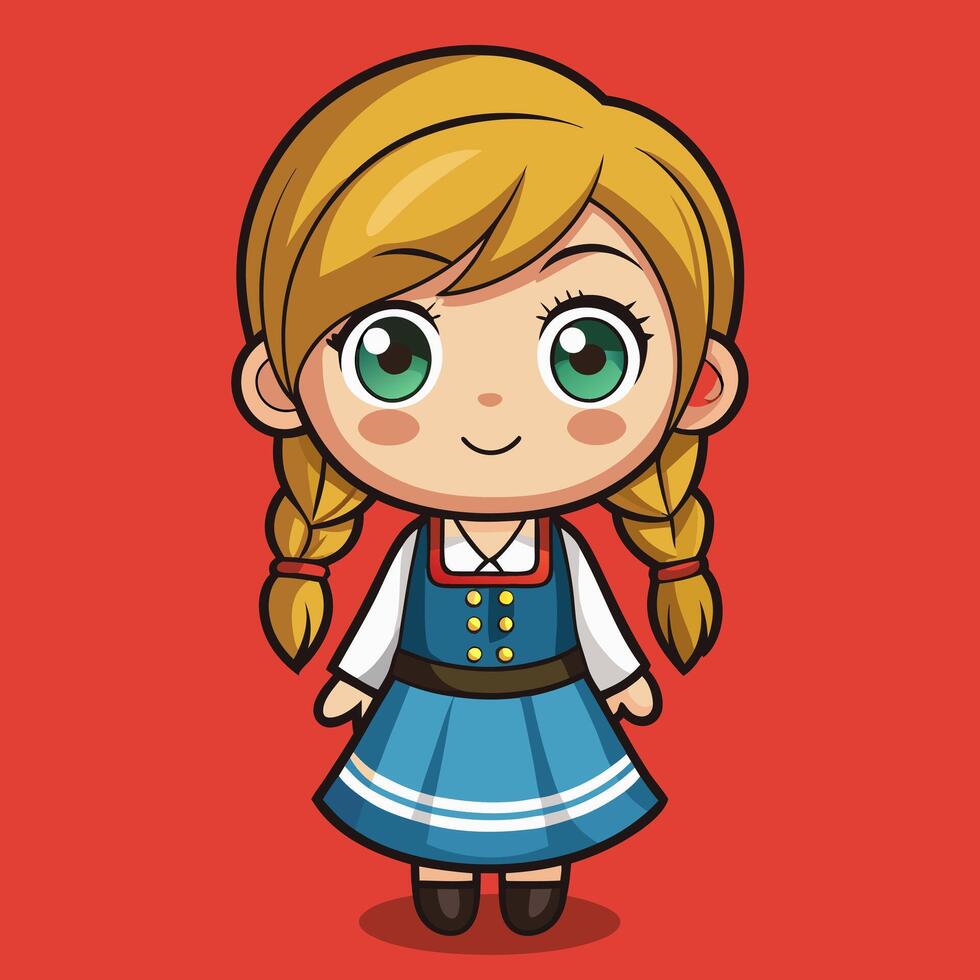 Adorable Girl in Traditional Norwegian Bunad Dress vector