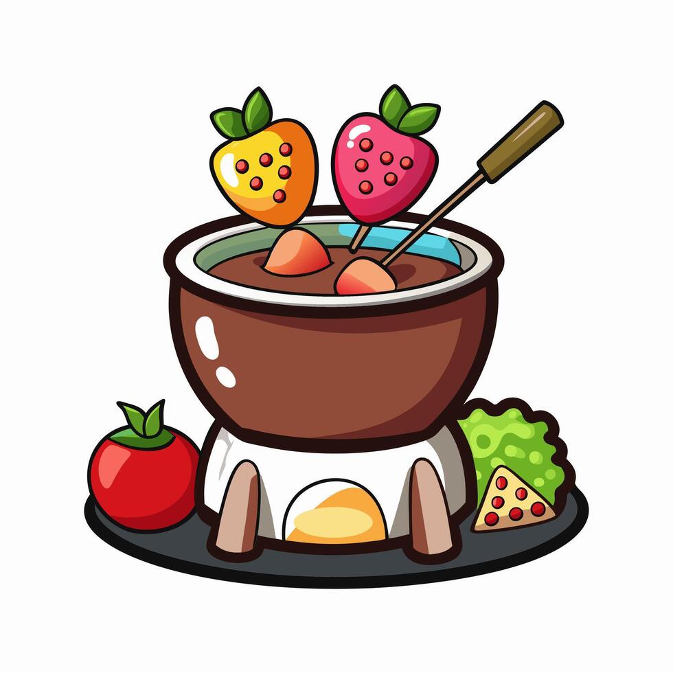 Chocolate Fondue with Strawberries. A Delicious Dessert Recipe vector