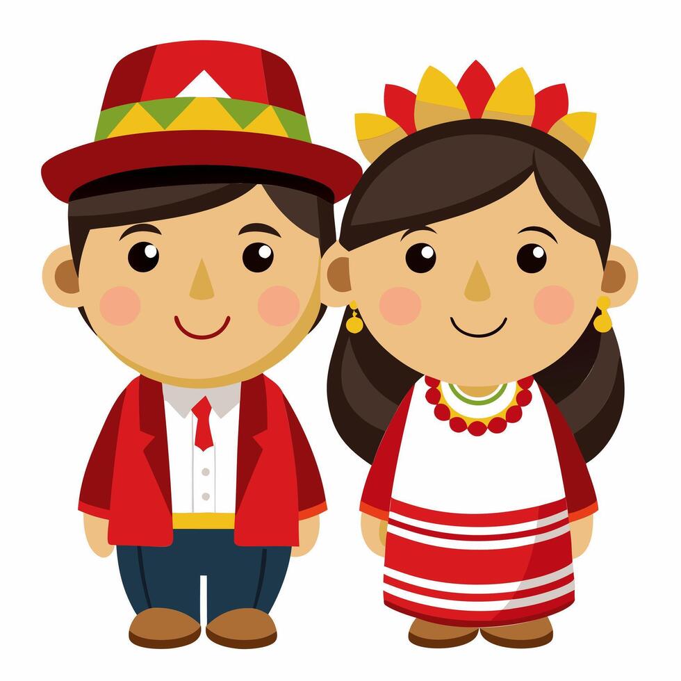 Adorable Andean Couple in Traditional Dress. A Colorful Illustration vector