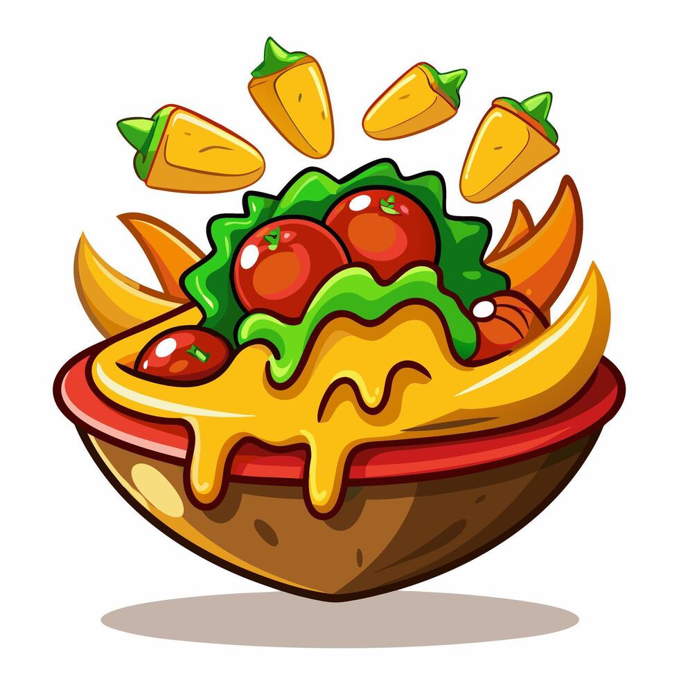 A cartoon bowl of cheese and vegetables vector