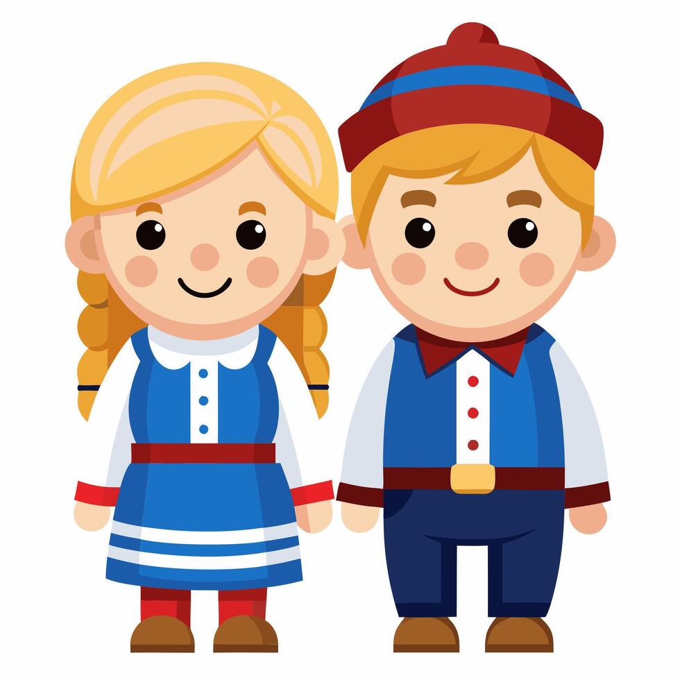 A cartoon of a boy and girl dressed in traditional clothing vector