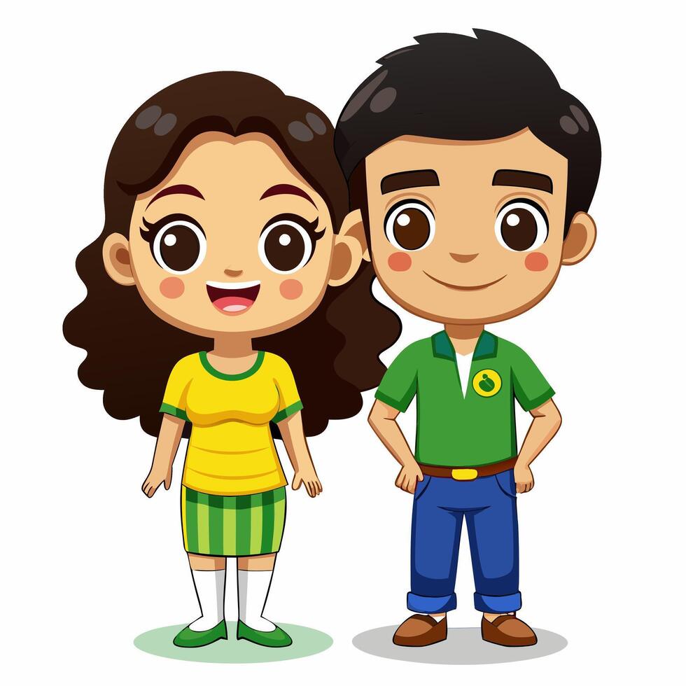 Adorable Cartoon Boy and Girl. Happy Children Illustration vector