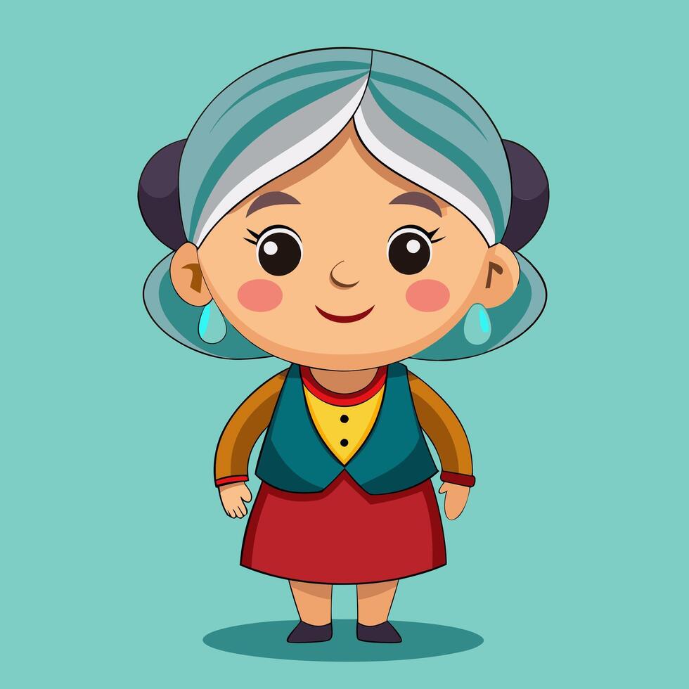 An illustration of an old woman with gray hair vector