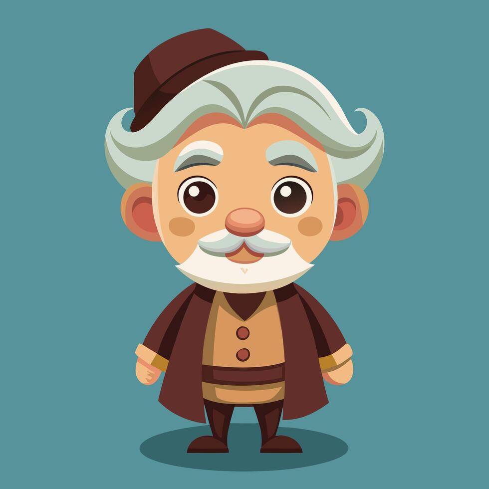 Cartoon illustration of a cute elderly man with a mustache vector