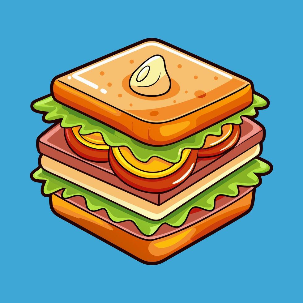A sandwich with cheese, lettuce and tomato on top vector