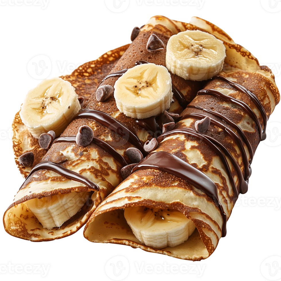 Chocolate Crepes with Bananas on transparent background png