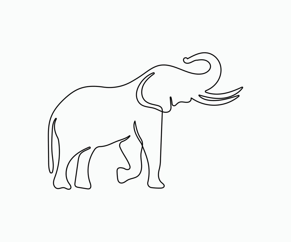 Elephant continuous one line drawing. vector