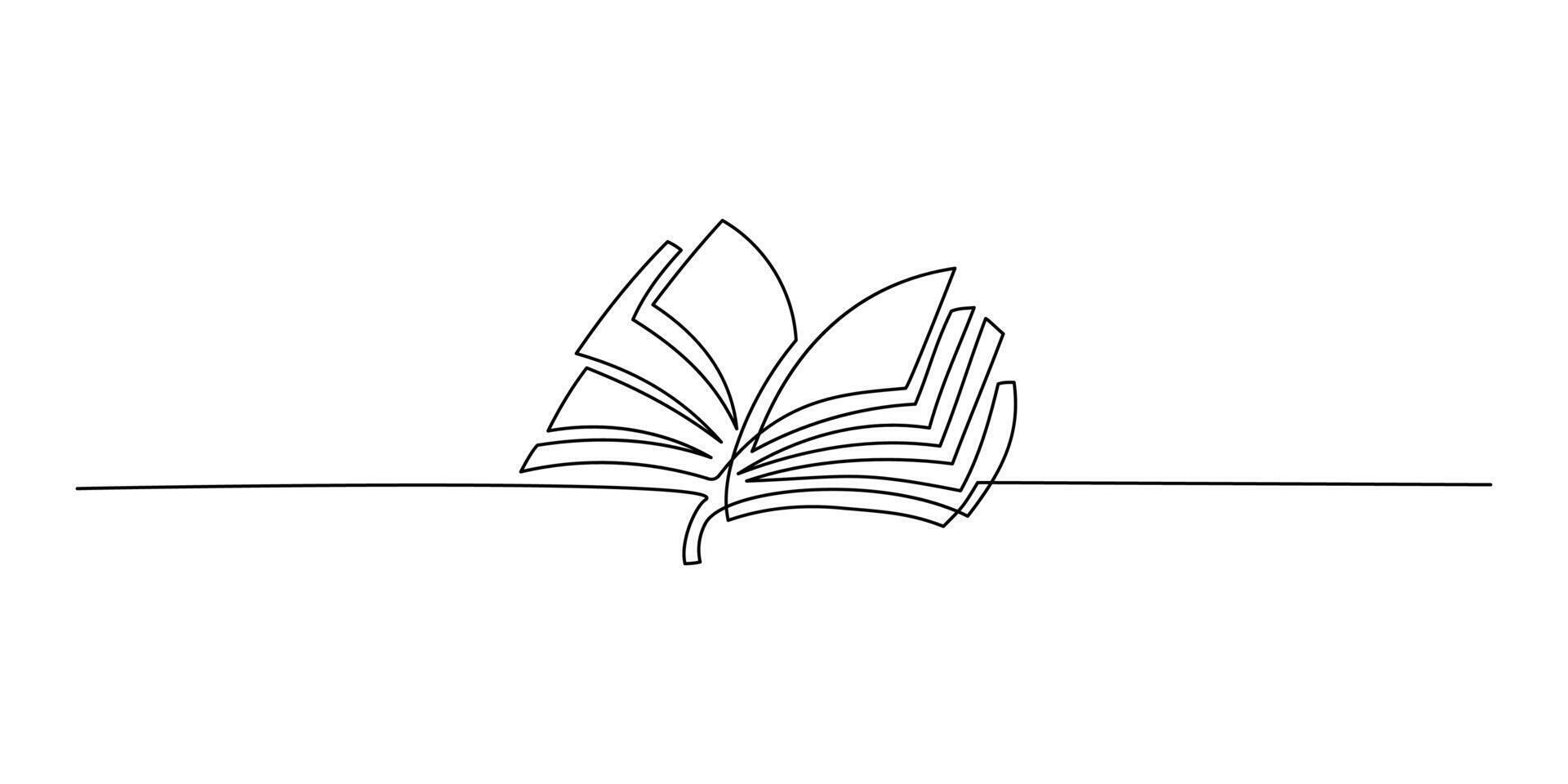 illustration of Continuous one line drawing open book with flying pages. Symbol of library, education, literature, reading in one line style. Education supplies back to school theme vector