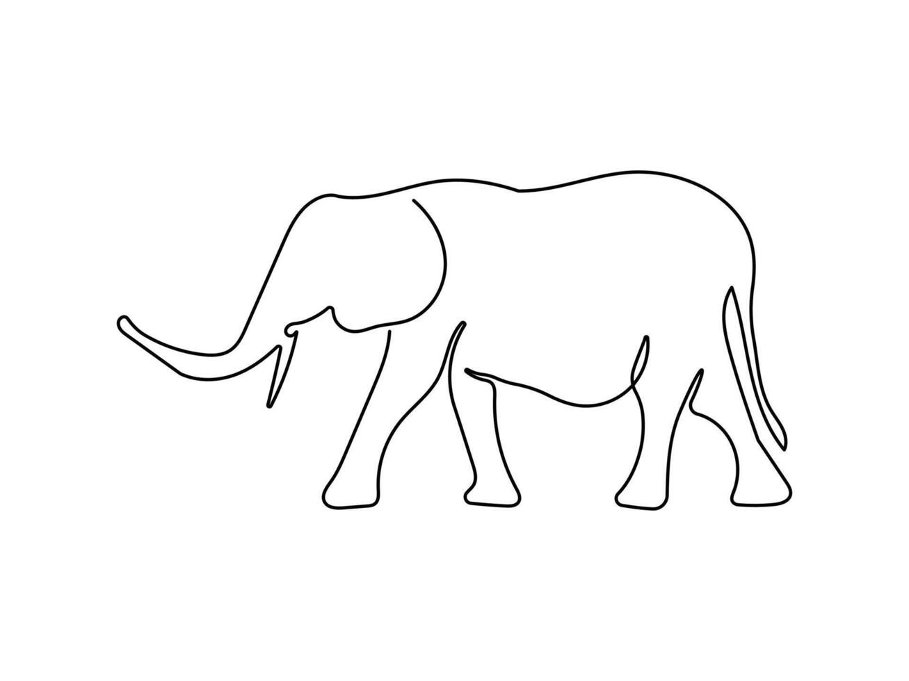Elephant continuous one line drawing on a white isolated background. Animal illustration vector