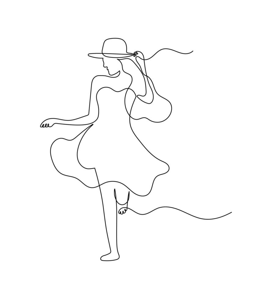 Beautiful women in continuous line art drawing style. Minimalist black linear sketch isolated on white background. vector