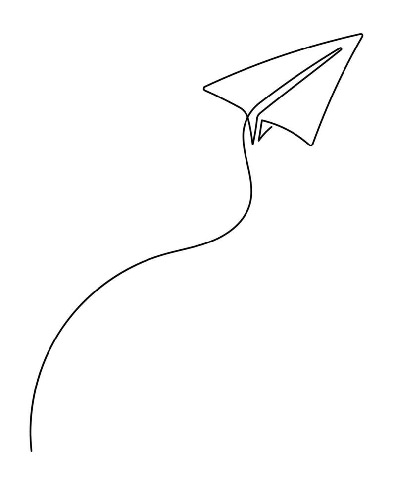 Continuous Single Line Drawing Paper Plane illustration sketch on Isolated White Background vector