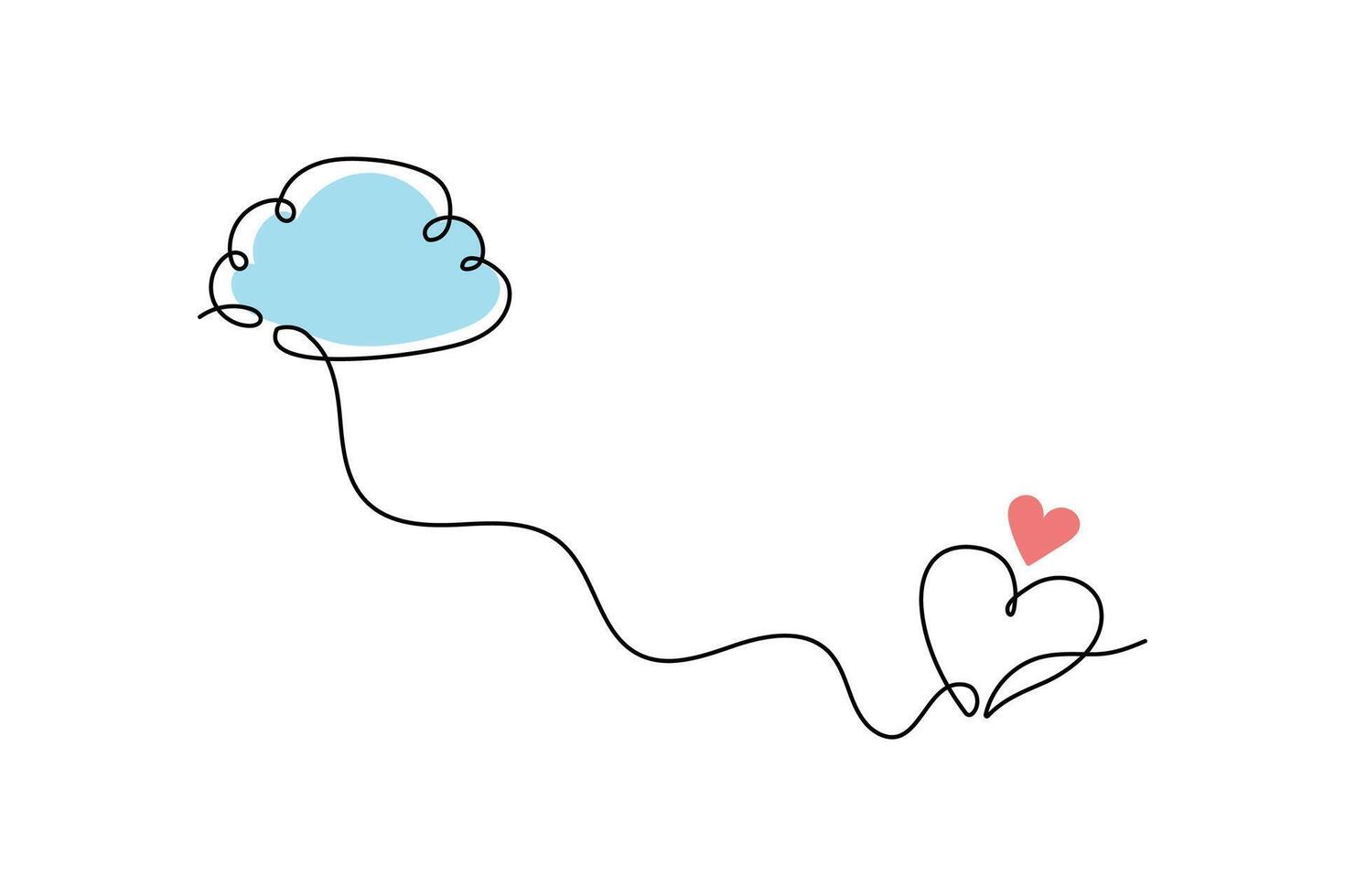 Continuous single line drawing. Cloud and heart symbols on white background. vector
