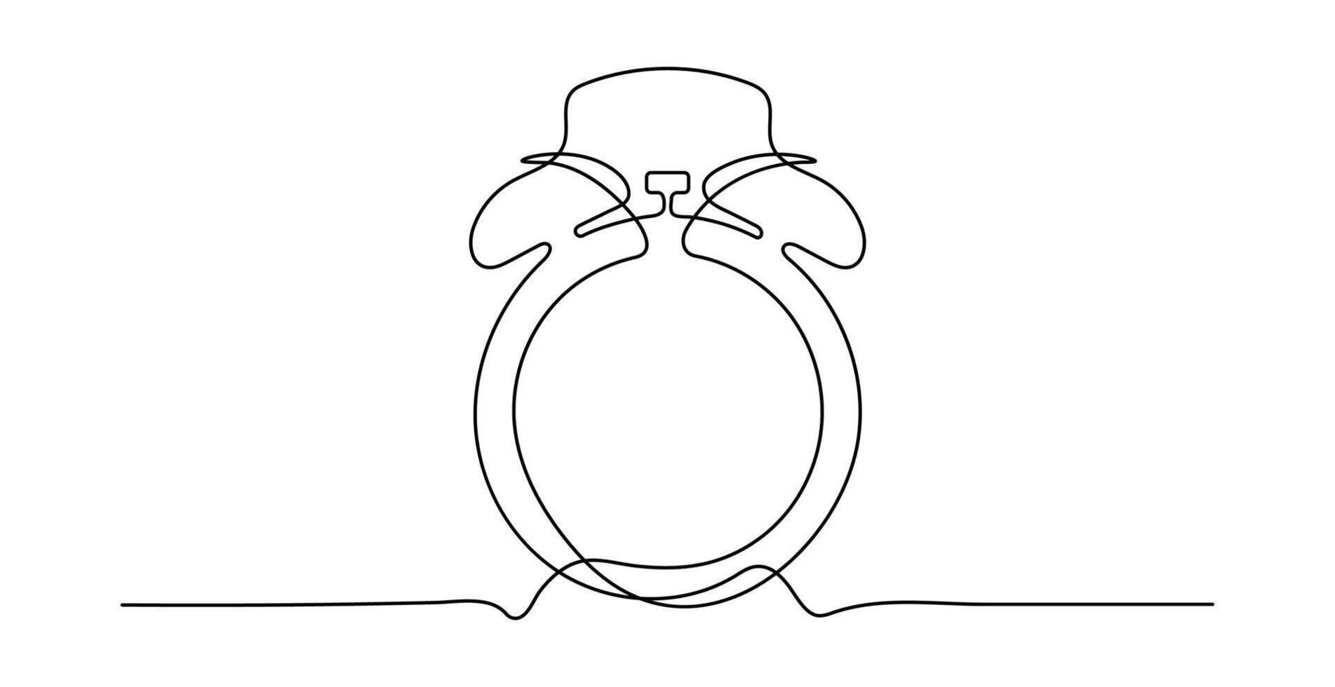 Alarm clock in one continuous line drawing on isolated white background. vector