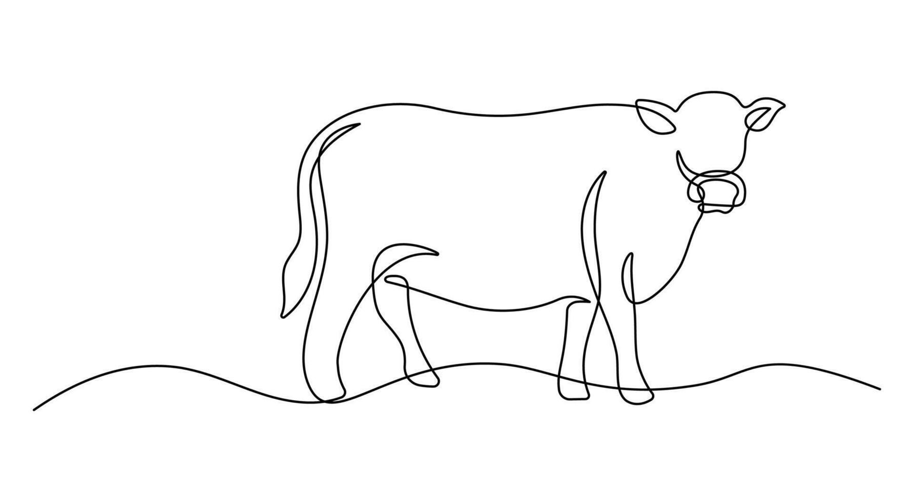 Cow animal one line drawing on a white isolated background. vector