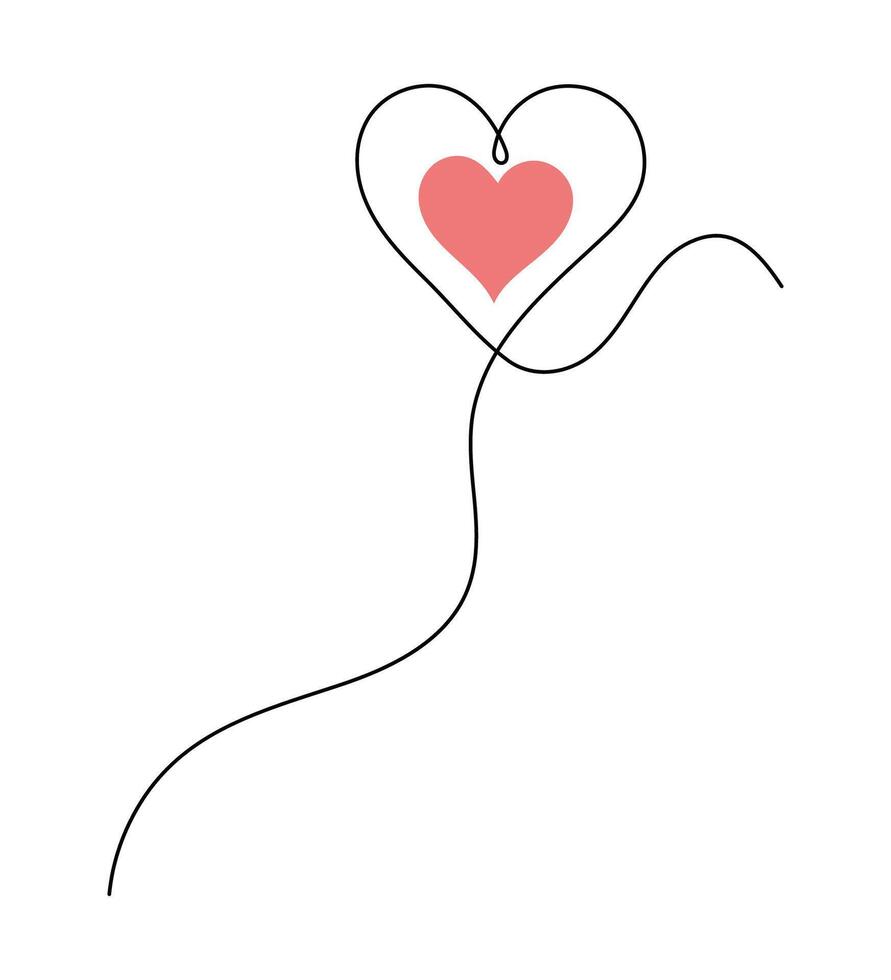 Red Heart Continuous line art drawing illustration. Abstract love symbol drawing in isolated white background. vector
