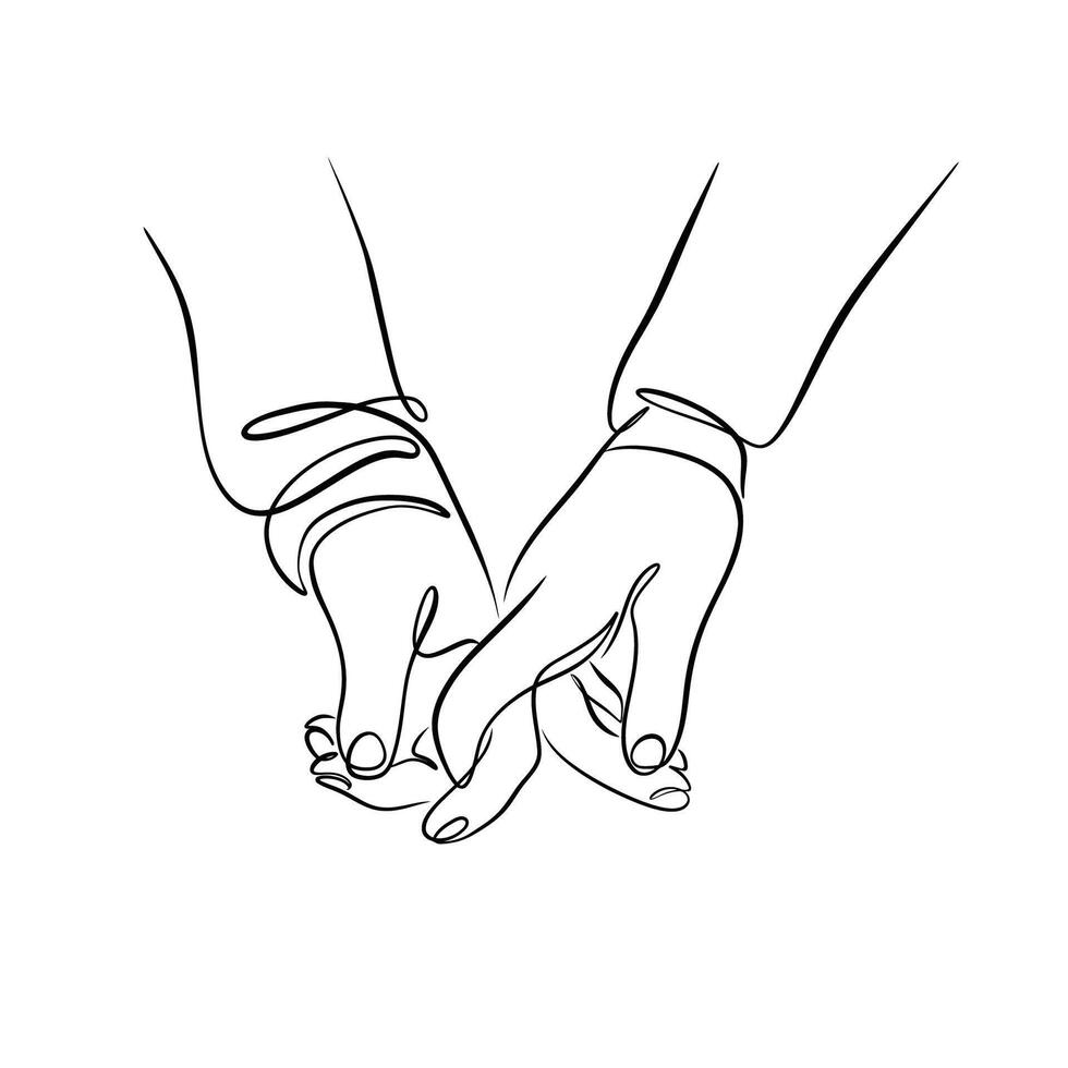 illustration of Couple Hands Holding, One Line Drawing On Isolated White Background vector