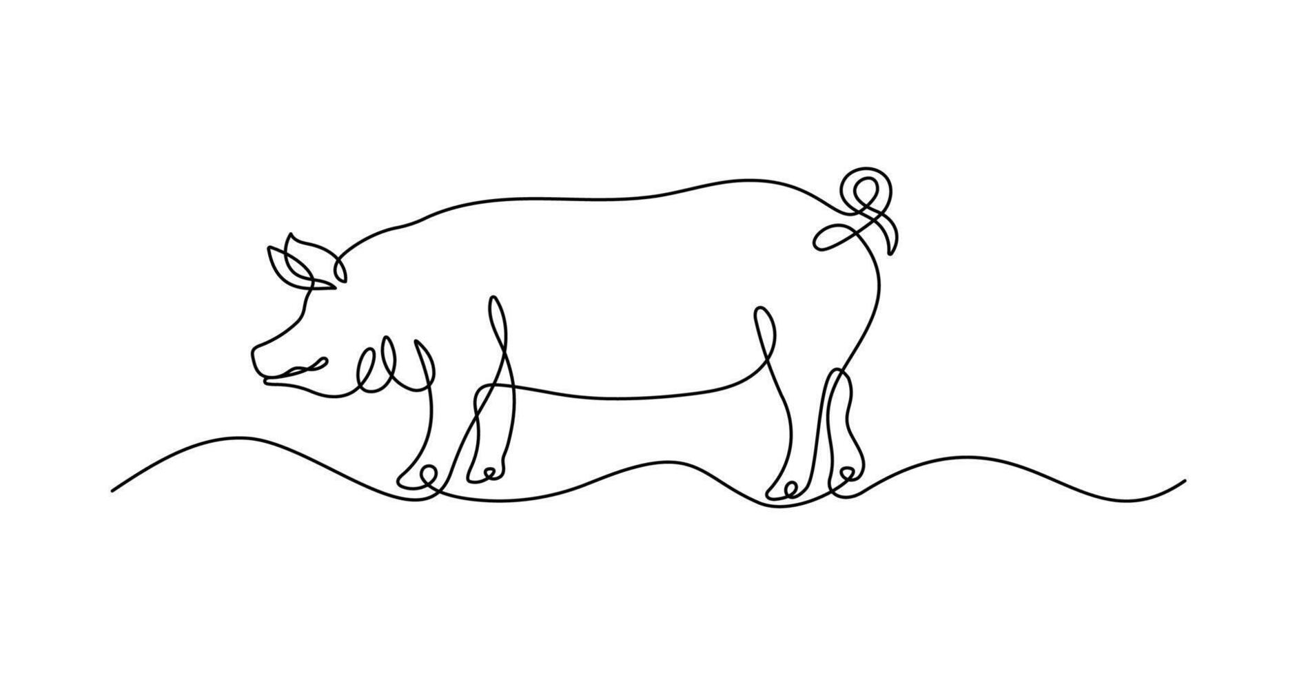 Pig one line drawing on white isolated background vector