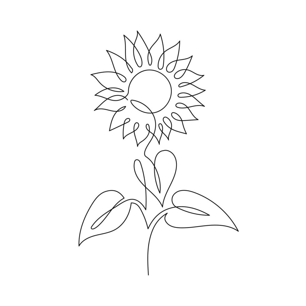 Sunflower in continuous line drawing style. Minimalist black linear design of sunflower isolated on white background vector
