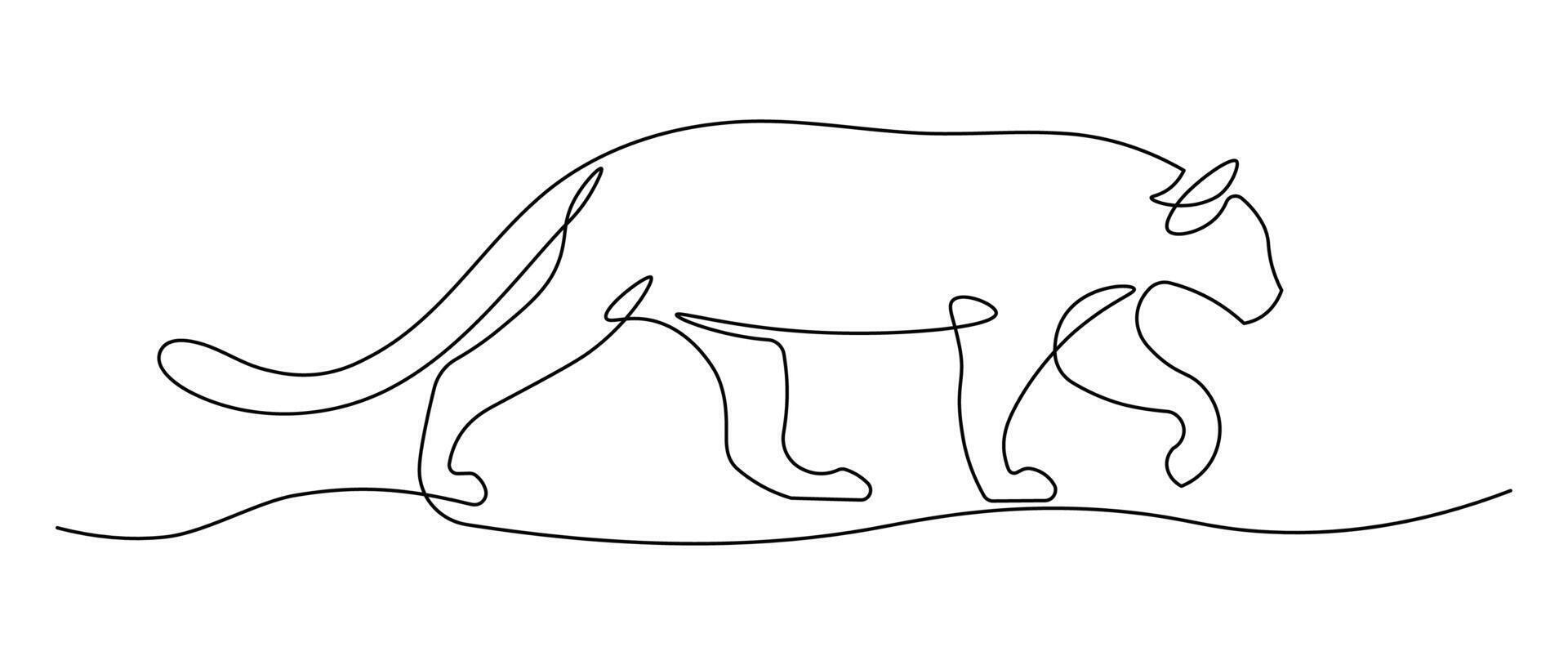 Panther, Jaguar, Tiger one line drawing with on white isolated background. vector
