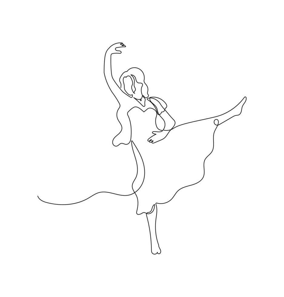 Beautiful women in continuous line art drawing style. Minimalist dancing women in black linear sketch isolated on white background. vector