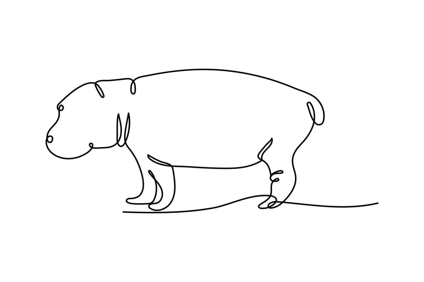 Hippopotamus one continuous line drawing on white isolated background. vector