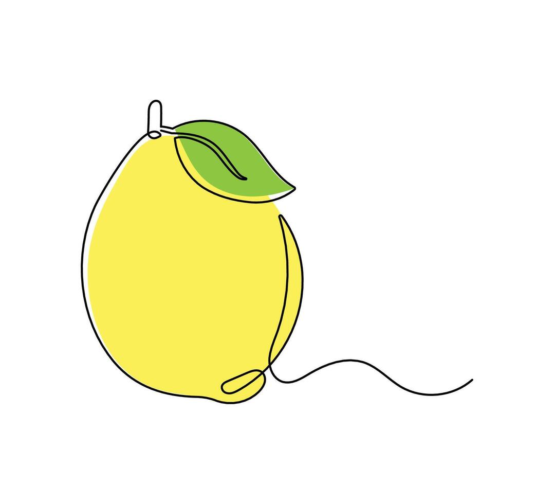 Lemon continuous one line stroke on a white isolated background. Fruit illustration vector