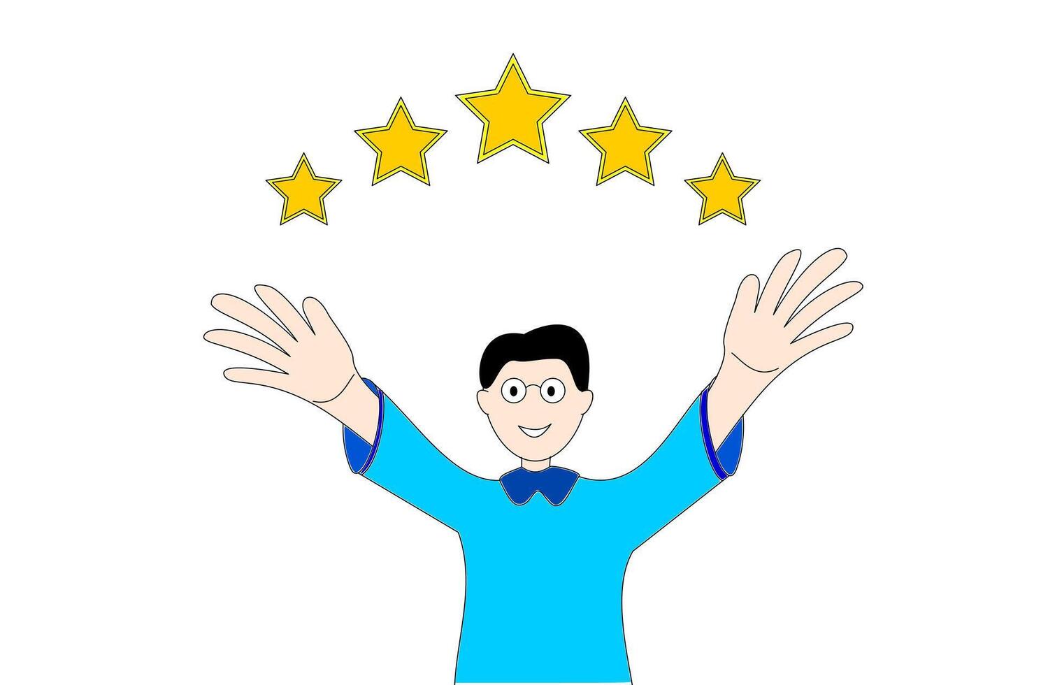 joyful person with outstretched arms, surrounded by five stars vector