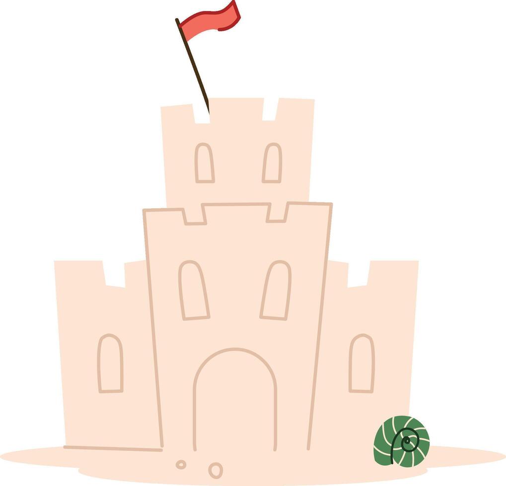 Sandcastle with Flag and Shell vector
