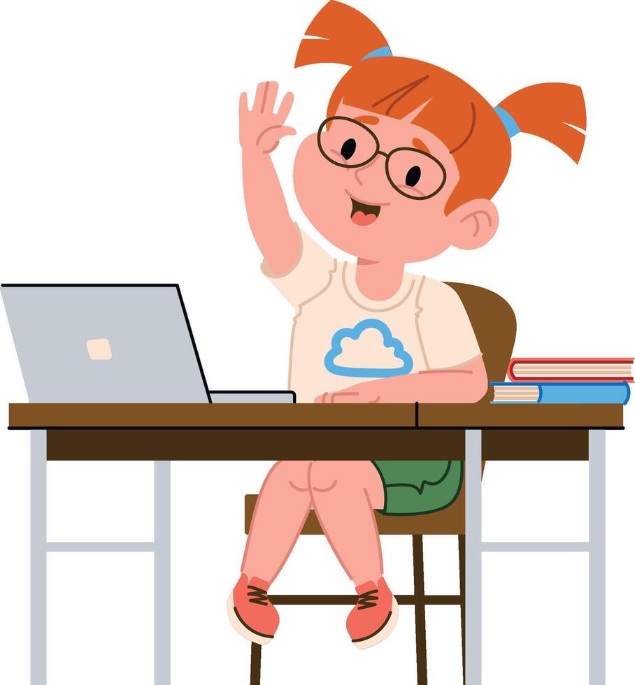 Girl Student at Desk vector
