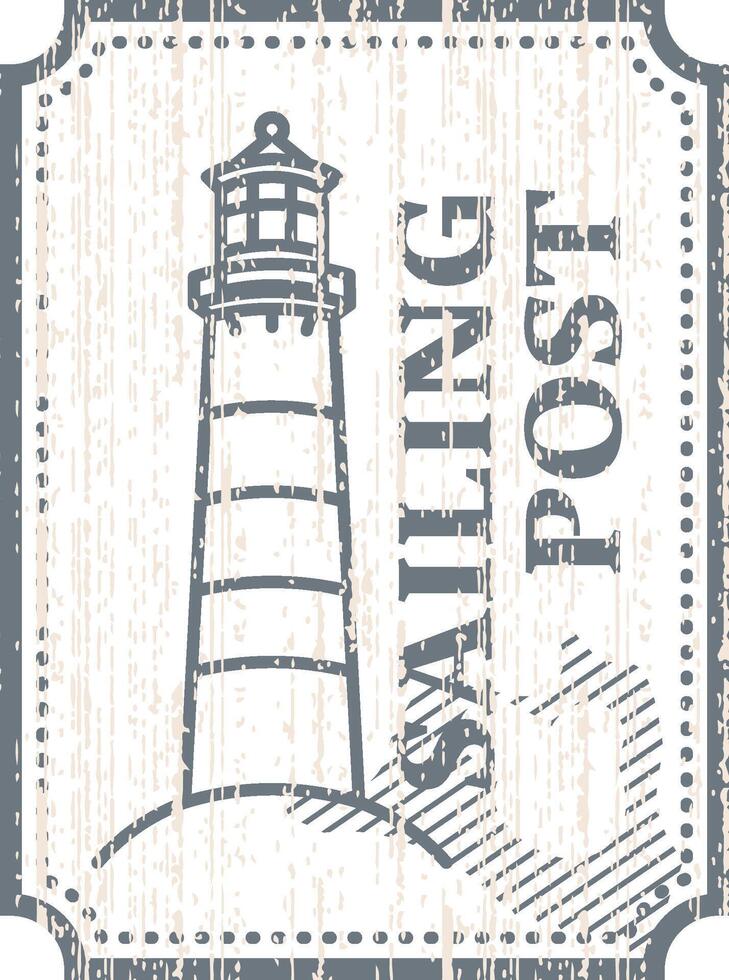 Grunge Lighthouse Sailing Post Stamp vector
