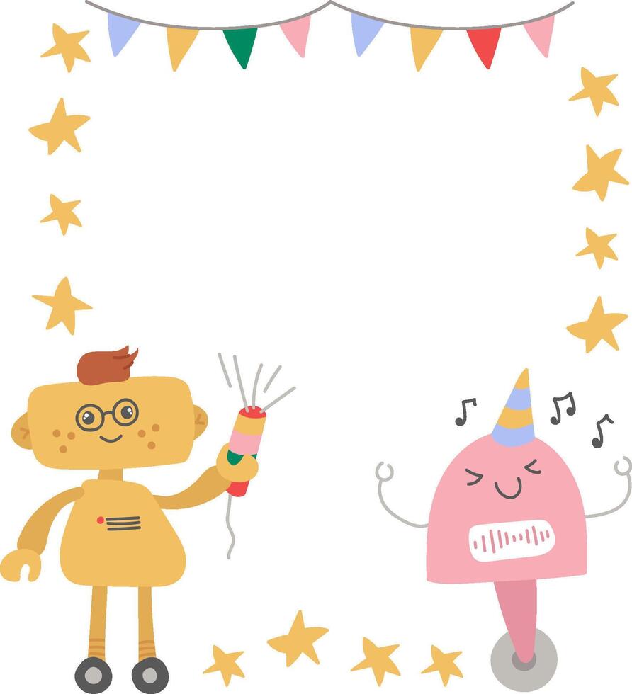 Robots Birthday Party Frame Border vector