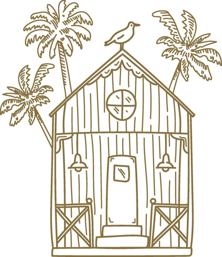 Tropical Beach Hut with Palms vector