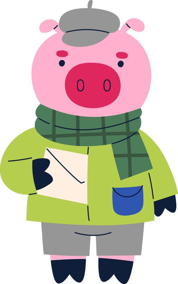 Pig in Winter Clothing vector