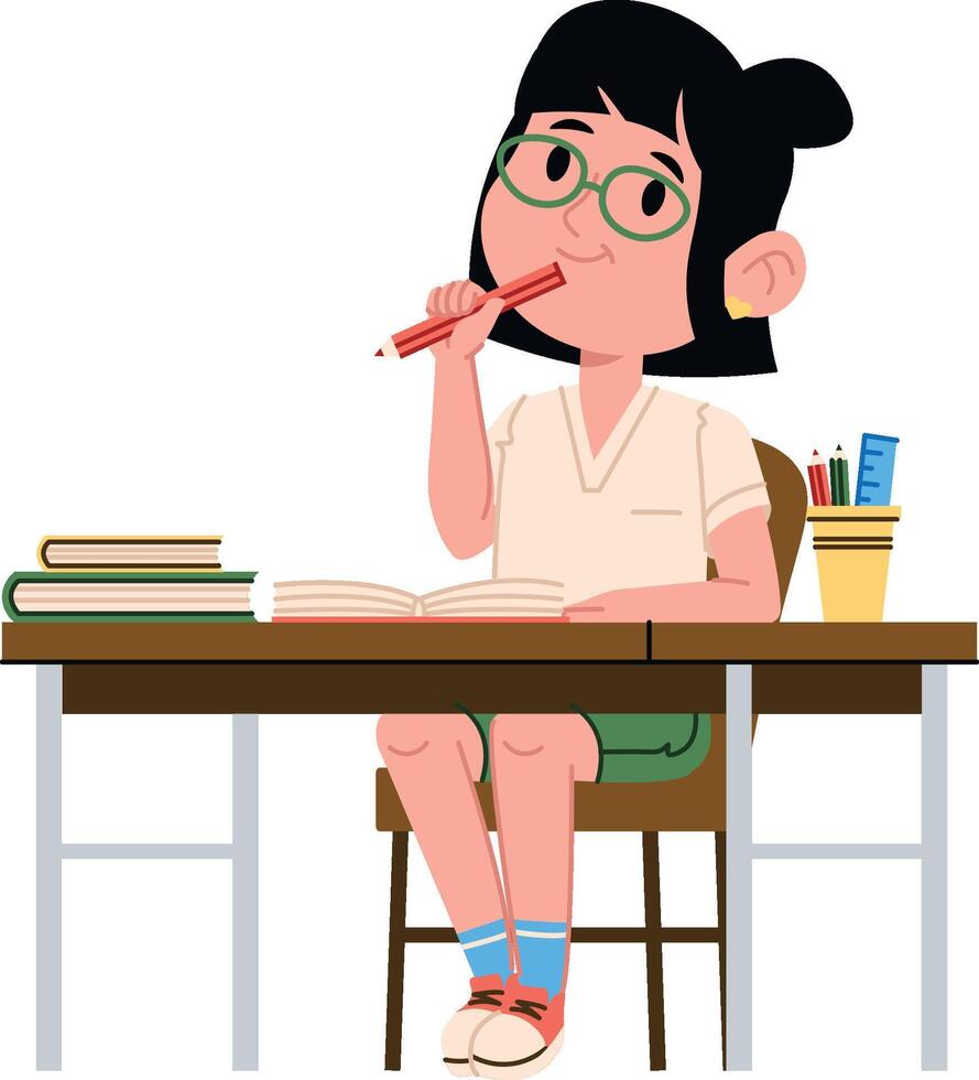 Girl Studying at Desk vector