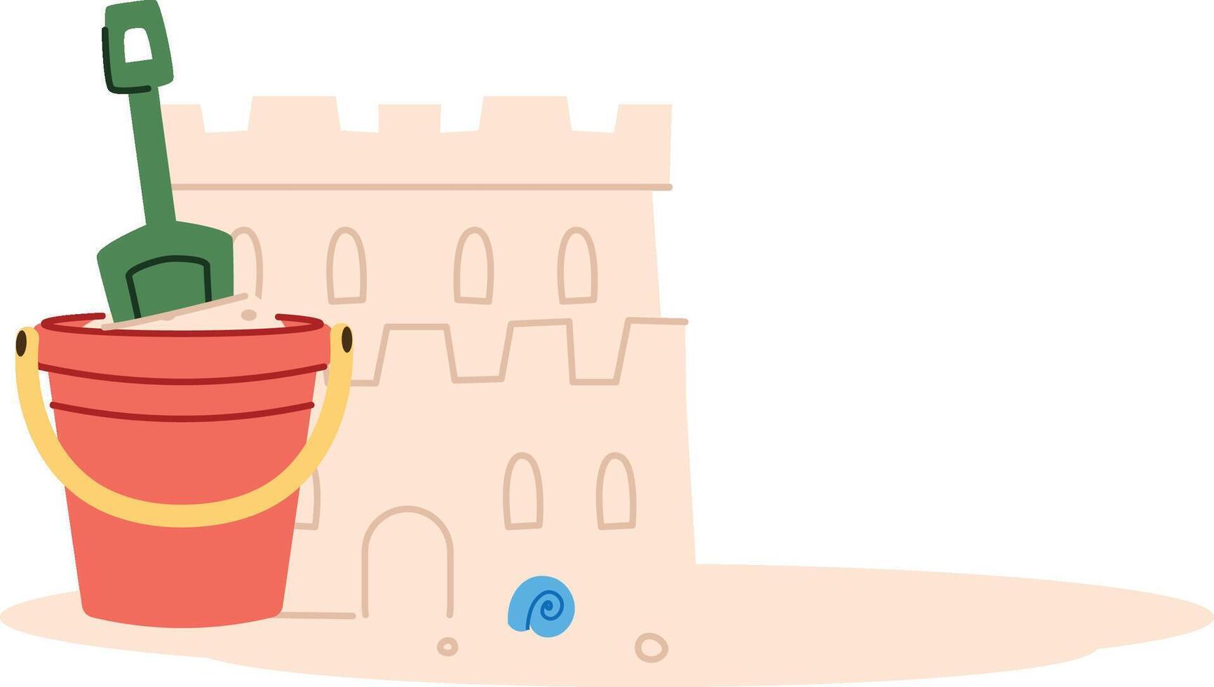 Sandcastle with Bucket and Shovel vector
