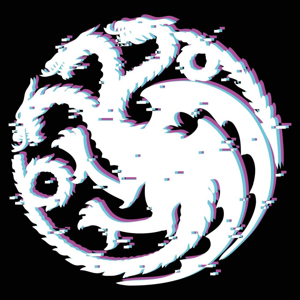 glitch dragon head sticker logo vector