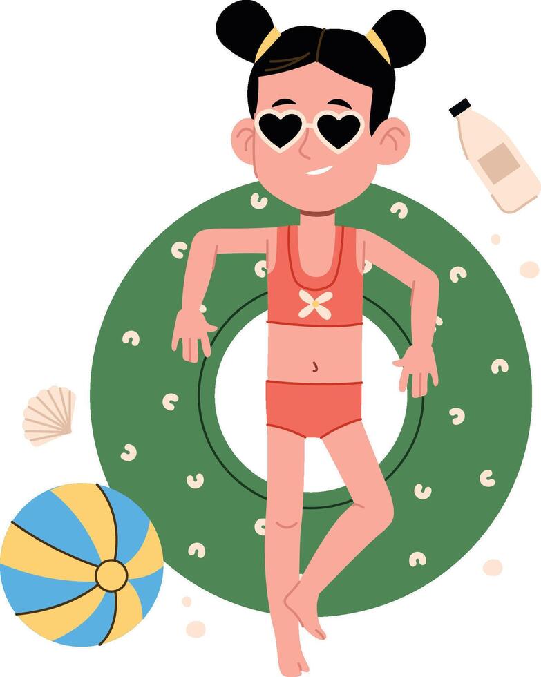 Girl Relaxing with Pool Float vector