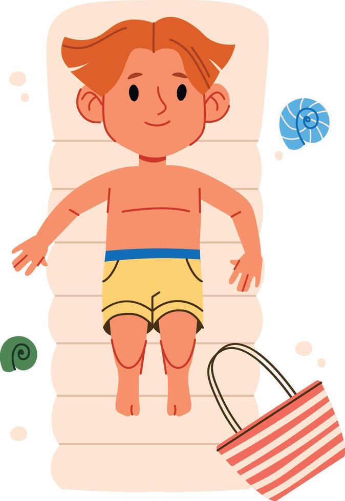 Boy Relaxing on Beach Mat vector