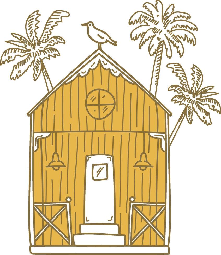 Tropical Beach Hut with Palm Trees Design vector