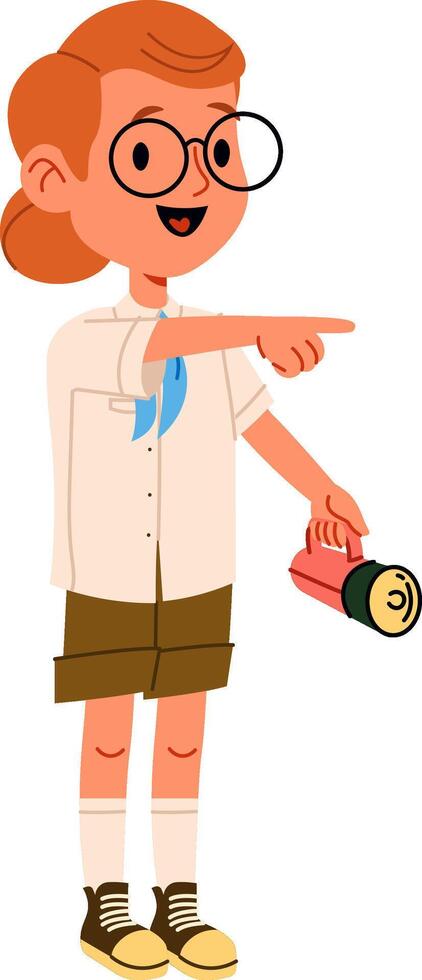 Happy Scout Girl With Flashlight vector