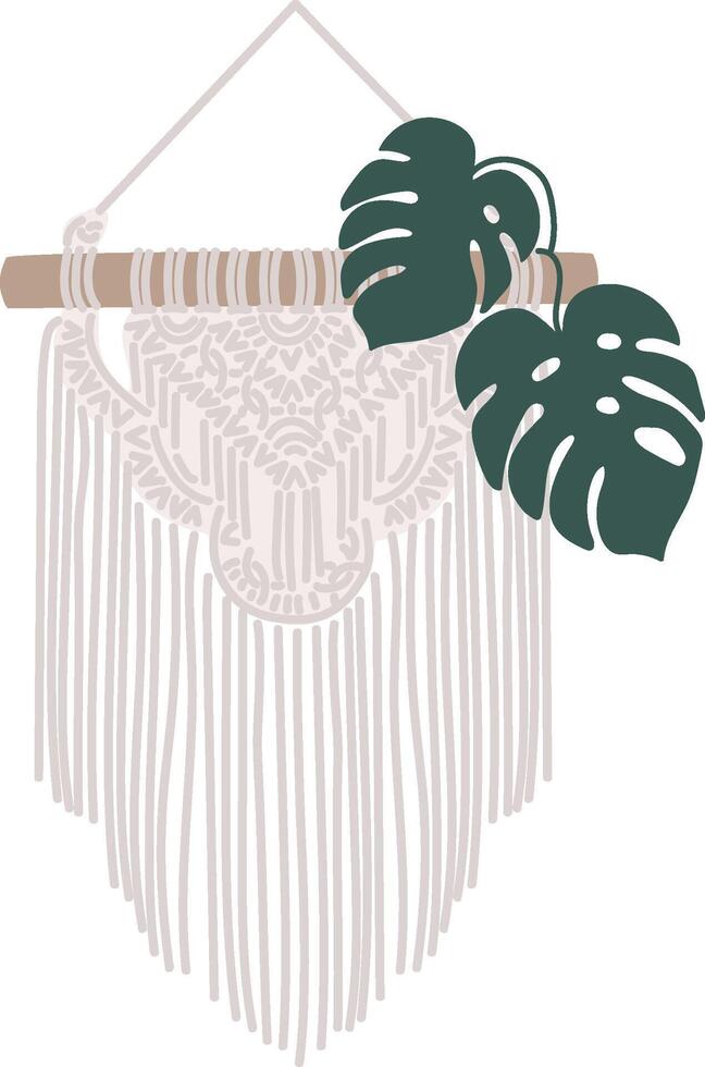 Macrame Wall Hanging with Leaves vector