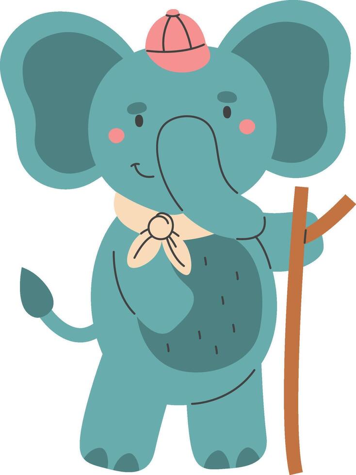 Happy Elephant with Stick vector