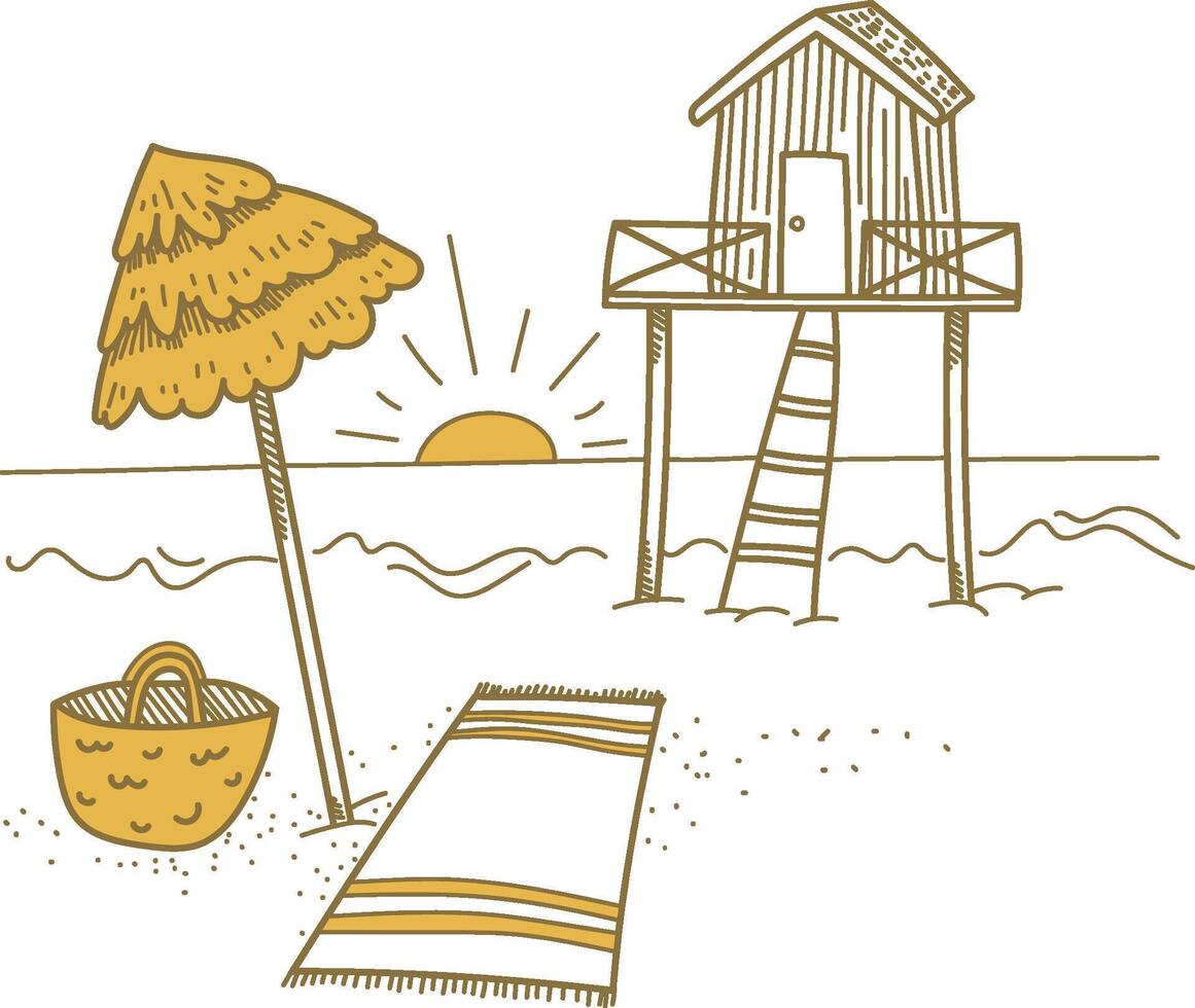 Beach Hut and Sunrise Scene vector