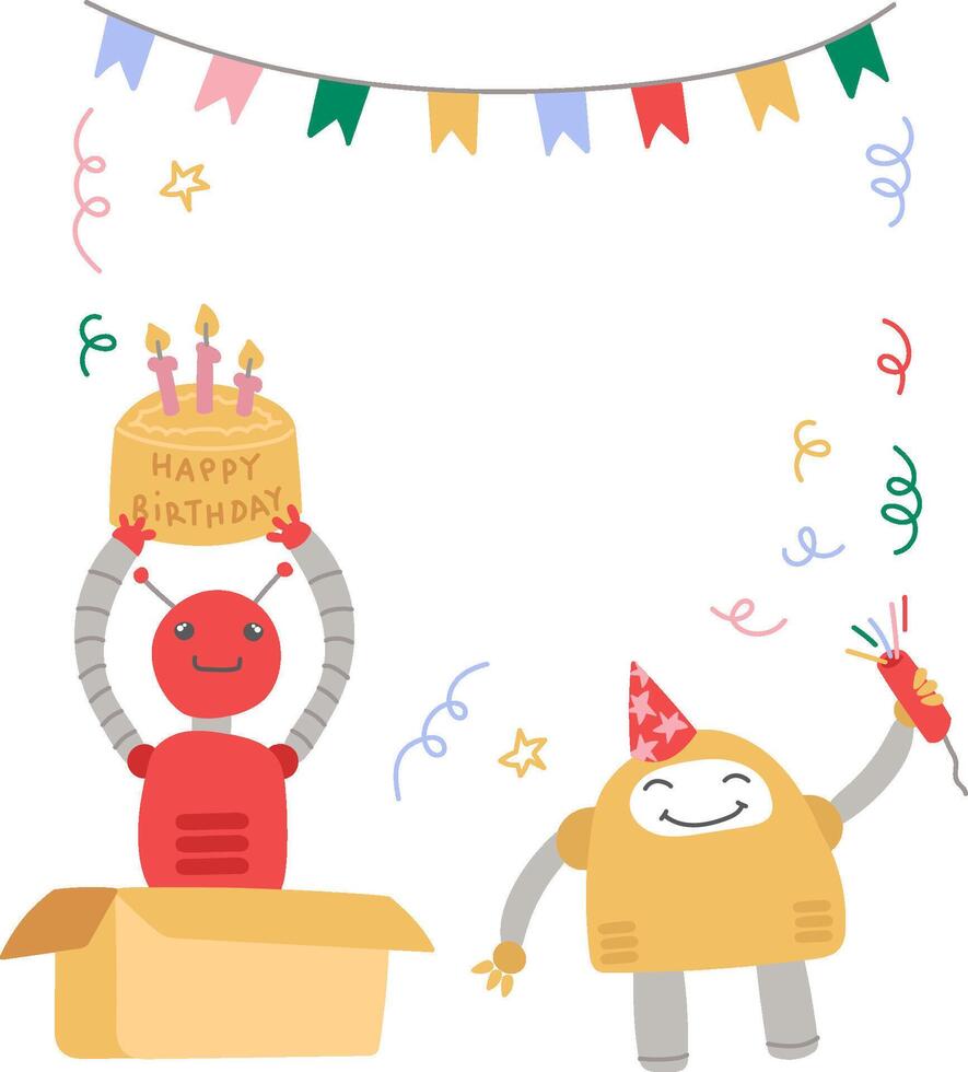 Robots Birthday Party Frame Decorative vector