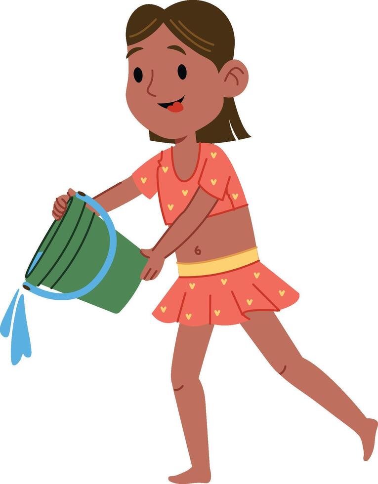 Child Playing with Water Bucket vector