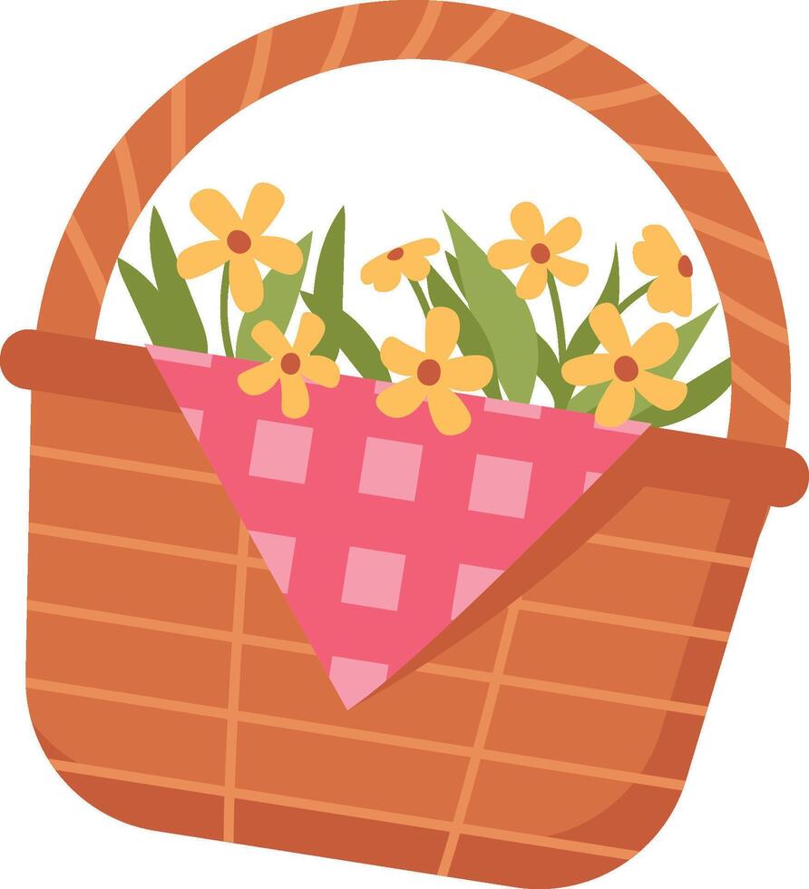 Basket with Flowers and Cloth vector