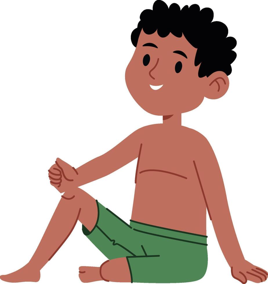 Smiling Boy Sitting Cross-Legged Cartoon vector