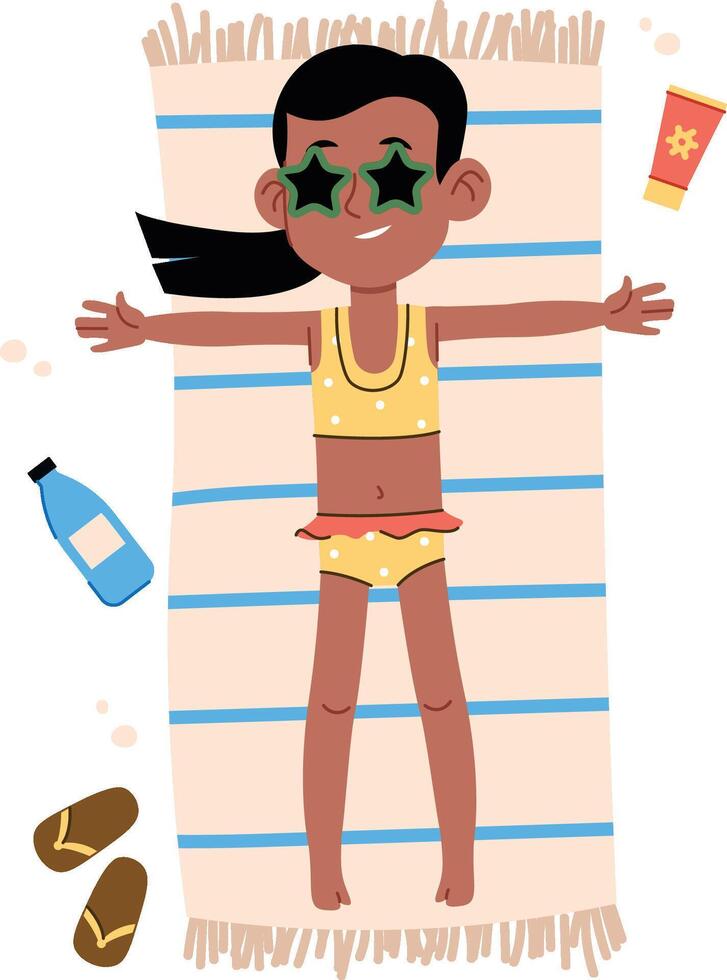 Girl Relaxing on Beach Towel Vacation vector
